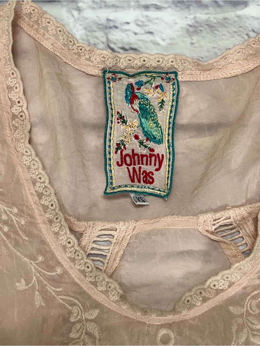 Johnny Was blush pink swing tunic Top Embroidered floral lace feminine Boho XS - Picture 2 of 8